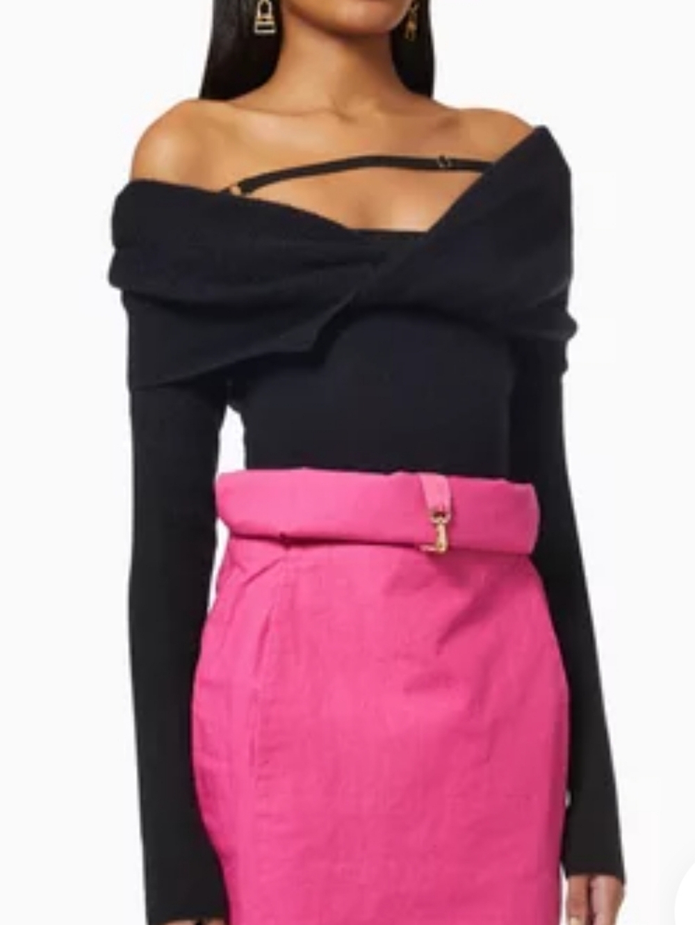 Jacquemus La Montagne "La Maille Ascua" Off-the-Shoulder Black Sweater